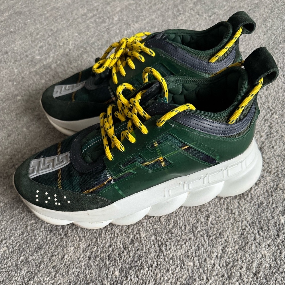 Versace Men's Chain Reaction 2 Chainz Green Plaid Sneakers - US